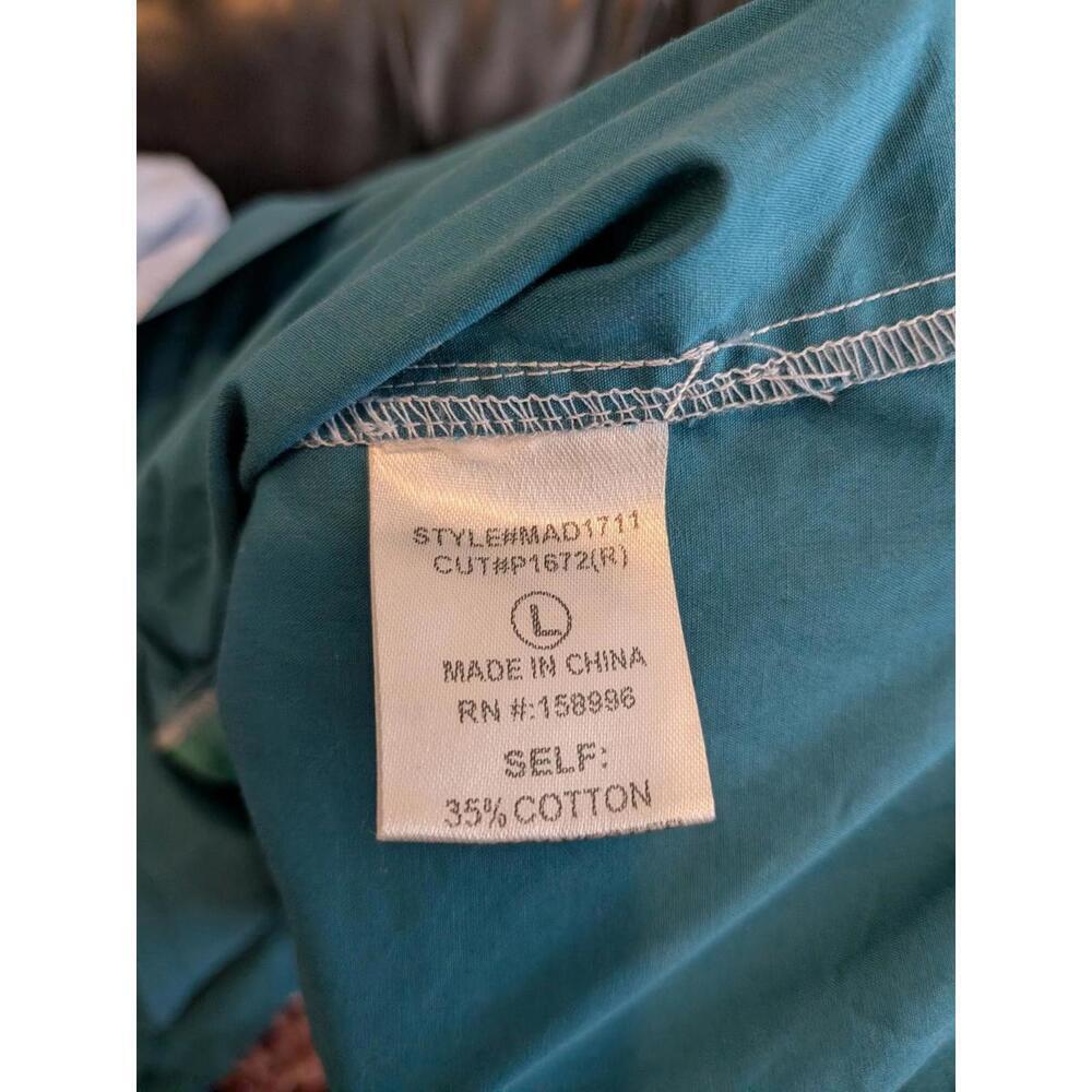 AARON & AMBER Color Block Tiered Mini Dress Blue Teal Green Puff Sleeve Size L - Picture 8 of 8